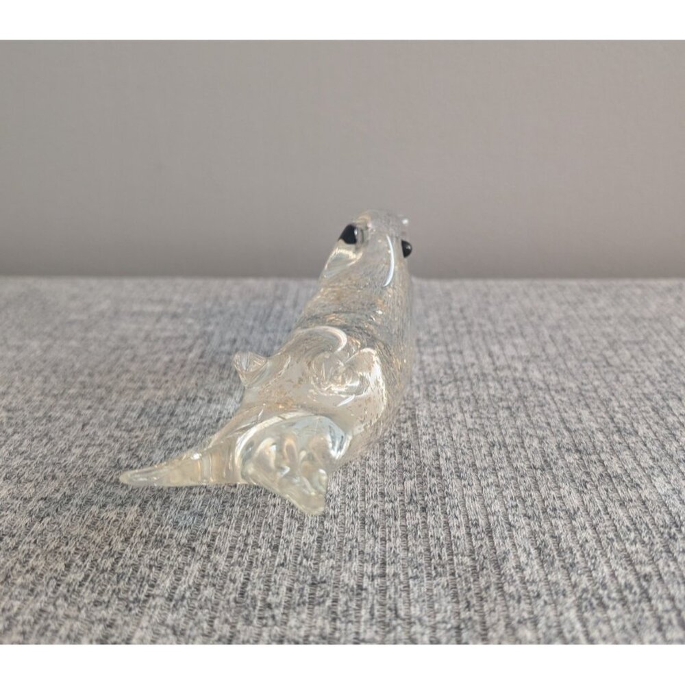 Small Art Glass Bird Figurine/Paperweight, Clear with Gold Flecks - Picture 4 of 5